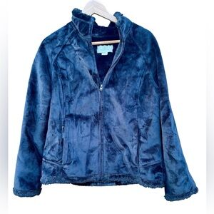 Green Tea Coat Soft Plush  Lined Zip Up Jacket Sz. Large